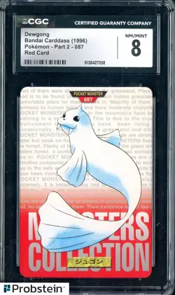 1996 Pokemon Vintage Bandai Carddass Part 2 #87 Red Card Dewgong CGC 8 Mint - Image 1