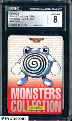 1996 Pokemon Vintage Bandai Carddass Part 1 #61 Red Card Poliwhirl CGC 8 Mint - Image 1