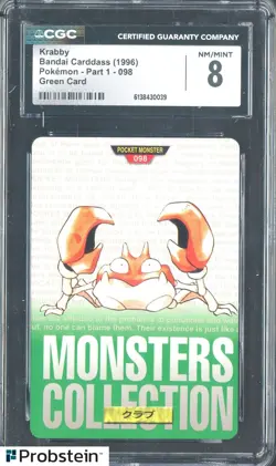 1996 Pokemon Vintage Bandai Carddass Part 1 #98 Green Card Krabby CGC 8 Mint - Image 1