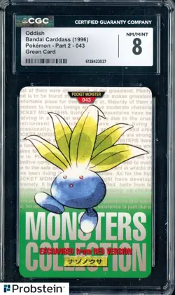 1996 Pokemon Vintage Bandai Carddass Part 2 #43 Green Card Oddish CGC 8 Mint - Image 1