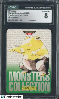1996 Pokemon Vintage Bandai Carddass Part 2 #96 Green Card Drowzee CGC 8 Mint - Image 1