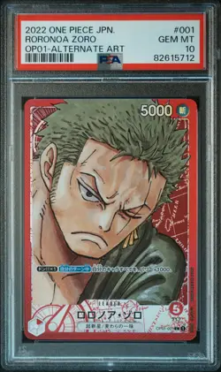 PSA 10 ONE PIECE Card Game Roronoa Zoro OP01-001 L Alt Art ROMANCE DAWN Japanese - Image 1