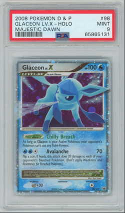 Pokemon Glaceon LV.X 98/100 D&P Majestic Dawn Holo Ultra Rare PSA 9 MINT SWIRL - Image 1