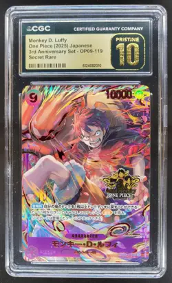 2025 ONE PIECE JP MONKEY D. LUFFY SECRET RARE OP09-119 CGC 10 PRISTINE Q PT - Image 1