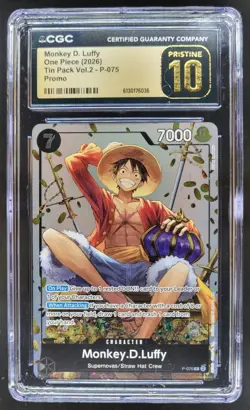 2026 ONE PIECE MONKEY D. LUFFY PROMO TIN PACK VOL.2 P-075 CGC 10 PRISTINE Q PT - Image 1