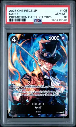 2025 ONE PIECE JAPANESE PROMOTION CARD SET 2025 #105 SABO PSA 10 - Image 1