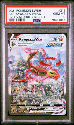 2021 POKEMON FA/RAYQUAZA VMAX-SECRET SWORD & SHIELD EVOLVING SKIES #218 PSA 10 - Image 1