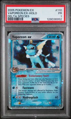 2005 POKEMON EX DELTA SPECIES #110 VAPOREON EX-HOLO PSA 1 - Image 1