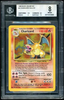 1999 Pokemon Charizard HOLO R Base Unlimited BGS 8 - Image 1