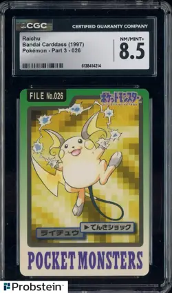 1997 VINTAGE Pokemon Bandai Kids Cards Part 3 Raichu CGC 8.5 NM-MT+ - Image 1