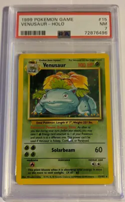 1999 Pokemon BASE SET VENUSAUR - HOLO card #15 Unlimited PSA 7 Near Mint - Image 1
