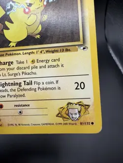 CREASE Lt Surge Pikachu Gym Challenge 1st Edition Pokemon Card MP - Image 2