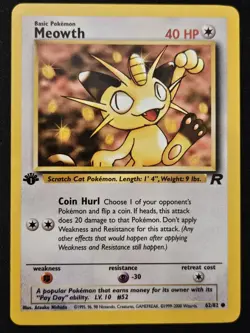 1st Edition Meowth 62/82 Team Rocket Non Holo WoTC Pokemon Trading CG 2000 NM - Image 1
