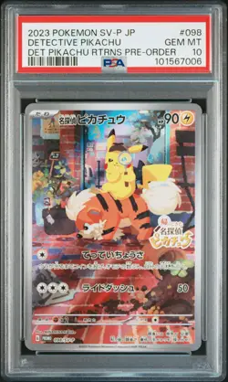 2023 POKEMON JAPANESE SV-P PROMO #098 DETECTIVE PIKACHU PSA 10 - Image 1