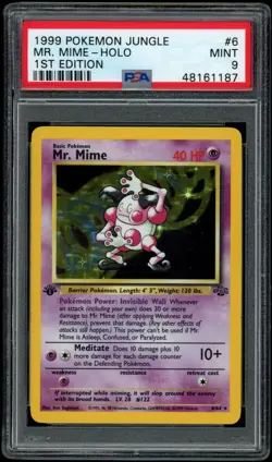 PSA 9 MINT 1999 Pokemon Jungle 1st Edition Mr Mime Holo #6 - Image 1