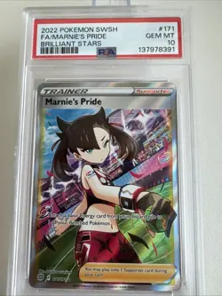 POKEMON MARNIE'S PRIDE FULL ART 171/172 BRILLIANT STARS ULTRA RARE HOLO PSA 10 - Image 1