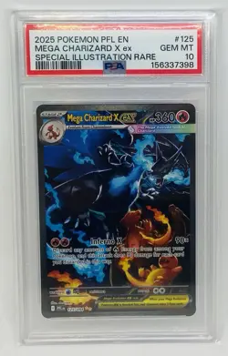 2025 POKEMON PFL EN-PHANTASMAL FLAMES #125 MEGA CHARIZARD X EX PSA 10 - Image 1