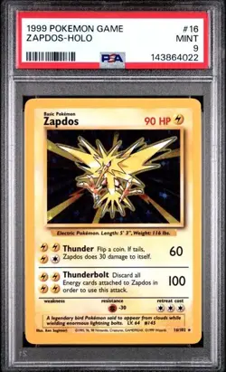 POKEMON ZAPDOS 1999 GAME BASE SET #16 HOLO PSA 9 - Image 1