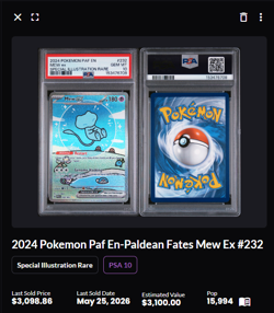 2024 Pokemon Paldean Fates Mew ex Special Illustration Rare #232/091 PSA 10 - Image 2