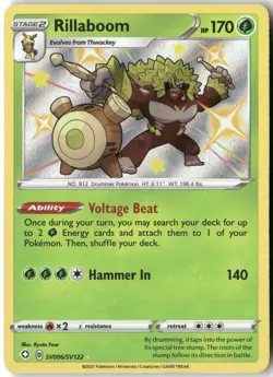 Rillaboom, Pokemon Shining Fates: Shiny Vault Shiny Holo Rare, SV006/SV122 NM - Image 1