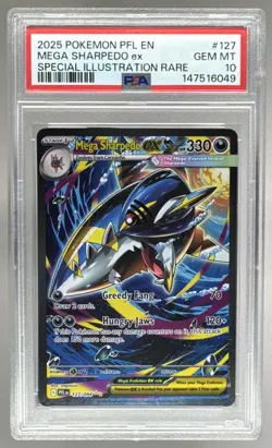 147516049 Mega Sharpedo ex 2025 Pokemon Phantasmal Flames #127 SIR PSA 10 - Image 1