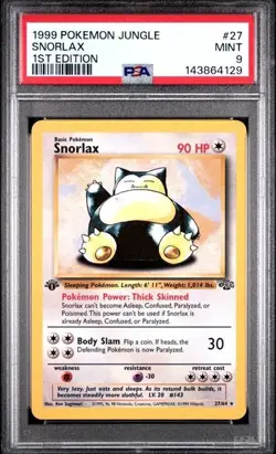 POKEMON SNORLAX 1999 JUNGLE 1ST EDITION #27 PSA 9 - Image 1
