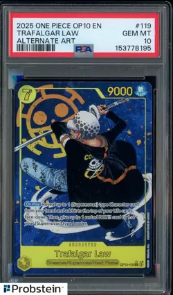2025 One Piece OP10 EN Alternate Art #119 Trafalgar Law PSA 10 GEM MINT - Image 1