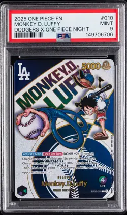 2025 ONE PIECE PROMOS DODGERS X ONE PIECE NIGHT #010 MONKEY D. LUFFY PSA 9 - Image 1