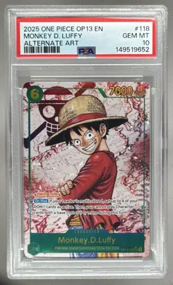 9652 Monkey D. Luffy 2025 One Piece Carrying On His Will OP13-118 Alt Art PSA 10 - Image 1