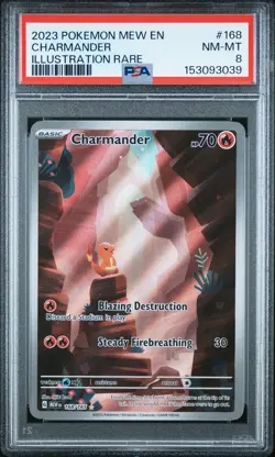 2023 POKEMON MEW EN-151 ILLUSTRATION RARE #168 CHARMANDER PSA 8 - Image 1