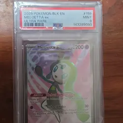 PSA 9 Ultra Rare Meloetta ex 159/086 Sv: Black Bolt 2025 Pokemon TCG Graded Card - Image 1
