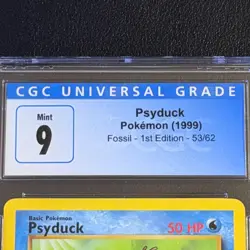 Pokemon Psyduck 1st Edition Fossil 53/62 CGC 9 Mint Blue Label TCG 1999 WotC Vtg - Image 3