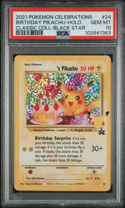 Pokemon Birthday Pikachu Holo Celebrations Classic Collection 24 PSA 10 Gem Mint - Image 1