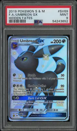 2019 POKEMON SUN & MOON HIDDEN FATES #SV69 FA/UMBREON GX HIDDEN FATES PSA 9 - Image 1