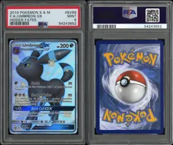 2019 POKEMON SUN & MOON HIDDEN FATES #SV69 FA/UMBREON GX HIDDEN FATES PSA 9 - Image 3