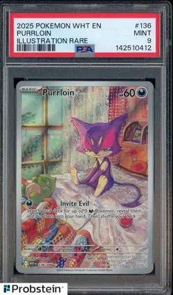 2025 POKEMON WHT EN-WHITE FLARE #136 PURRLOIN ILLUSTRATION RARE PSA 9 - Image 1