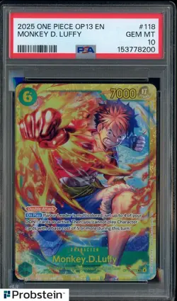 2025 One Piece OP13 EN #118 Monkey D Luffy PSA 10 GEM MINT - Image 1