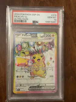2024 Pokemon Surging Sparks Pikachu #219 Ultra Rare PSA 10 GEM MINT - Image 1