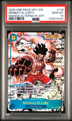 ONE PIECE MONKEY D. LUFFY OP11-A FIST OF DIVINE SPEED #118 MANGA ALT ART PSA 10 - Image 1