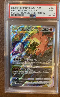 2022 POKEMON SWSH BLACK STAR PROMO #262 FULL ART/CHARIZARD VSTAR PSA 9 - Image 1
