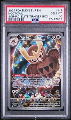POKEMON NOCTOWL 2024 SV BLACK STAR PROMO #141 STELLAR CROWN PC ETB PSA 10 - Image 1
