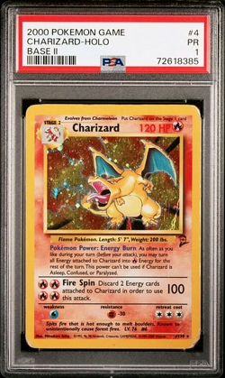 POKEMON CHARIZARD 2000 BASE II #4 HOLO PSA 1 - Image 1