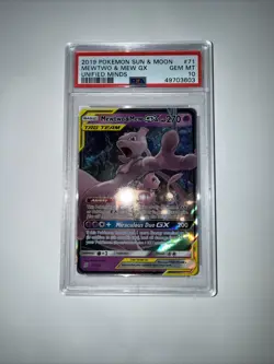 2019 Pokemon SM Unified Minds Mewtwo Mew Tag Team Holo #71/236 - Image 1