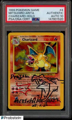 Mitsuhiro Arita Signed 1999 Pokemon Game#4 Charizard Holo PSA/DNA AUTO 10 - Image 1