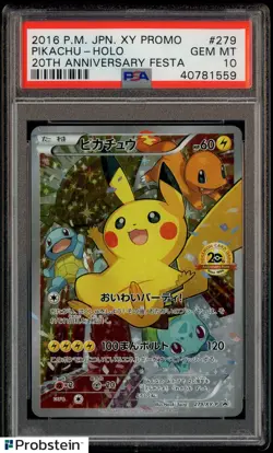 2016 Pokemon Japanese XY Promo 20th Anniversary Festa #279 Pikachu Holo PSA 10 - Image 1