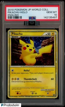 2010 Pokemon Japanese World Collection English Pikachu Holo w/ Swirl PSA 10 - Image 1