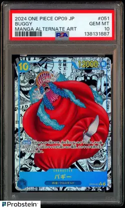 2024 One Piece JPN OP09 Manga Alt Art #051 Buggy PSA 10 GEM MINT - Image 1