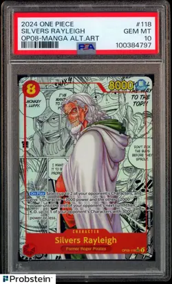 2024 One Piece OP08 EN Manga Alternate Art #118 Silvers Rayleigh PSA 10 GEM MINT - Image 1