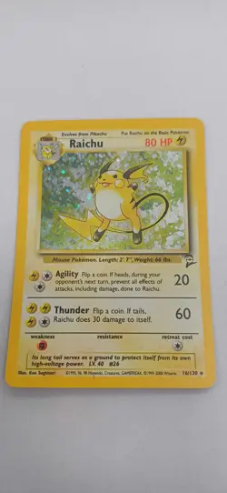 Pokemon TCG Raichu Base Set 2 Holo Rare Card 16/130 with Swirl Excellent - Image 1