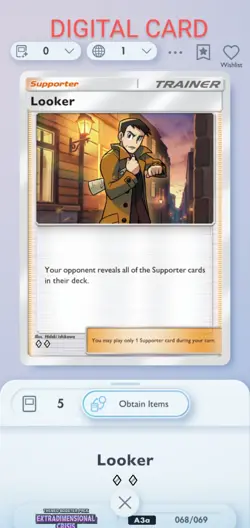 Pokemon Pocket Mobile Game Extradimensional Crisis Set Looker ◇◇ Rare Trainer - Image 1